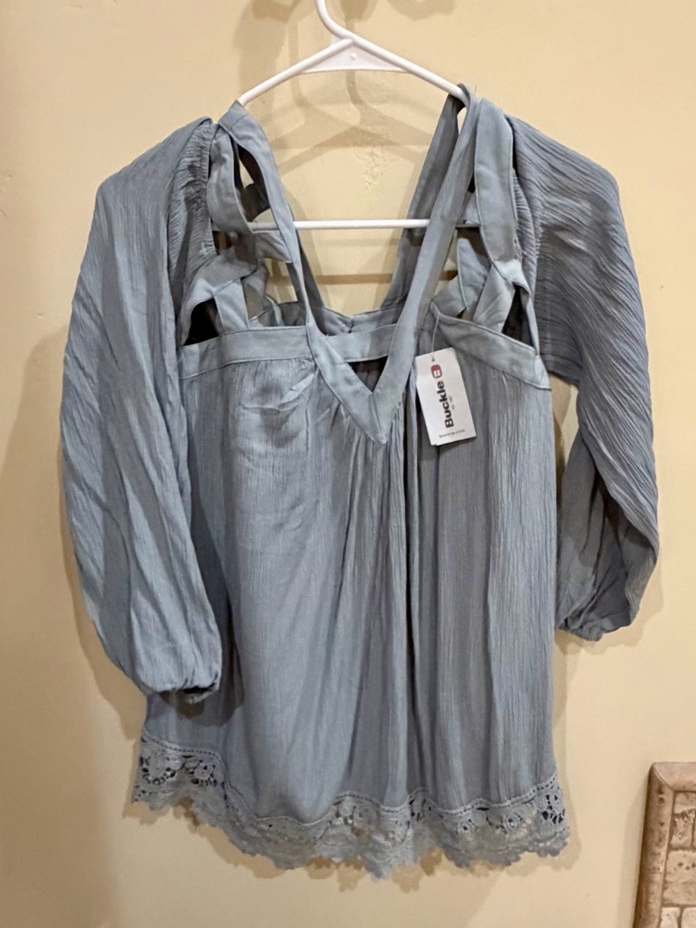 Boho Lace-Hem Wrought Iron Gray Women's Top